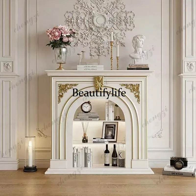 BBB New French gold-painted fireplace cabinet, living room flame simulation fire porch, American shelf entry porch rack