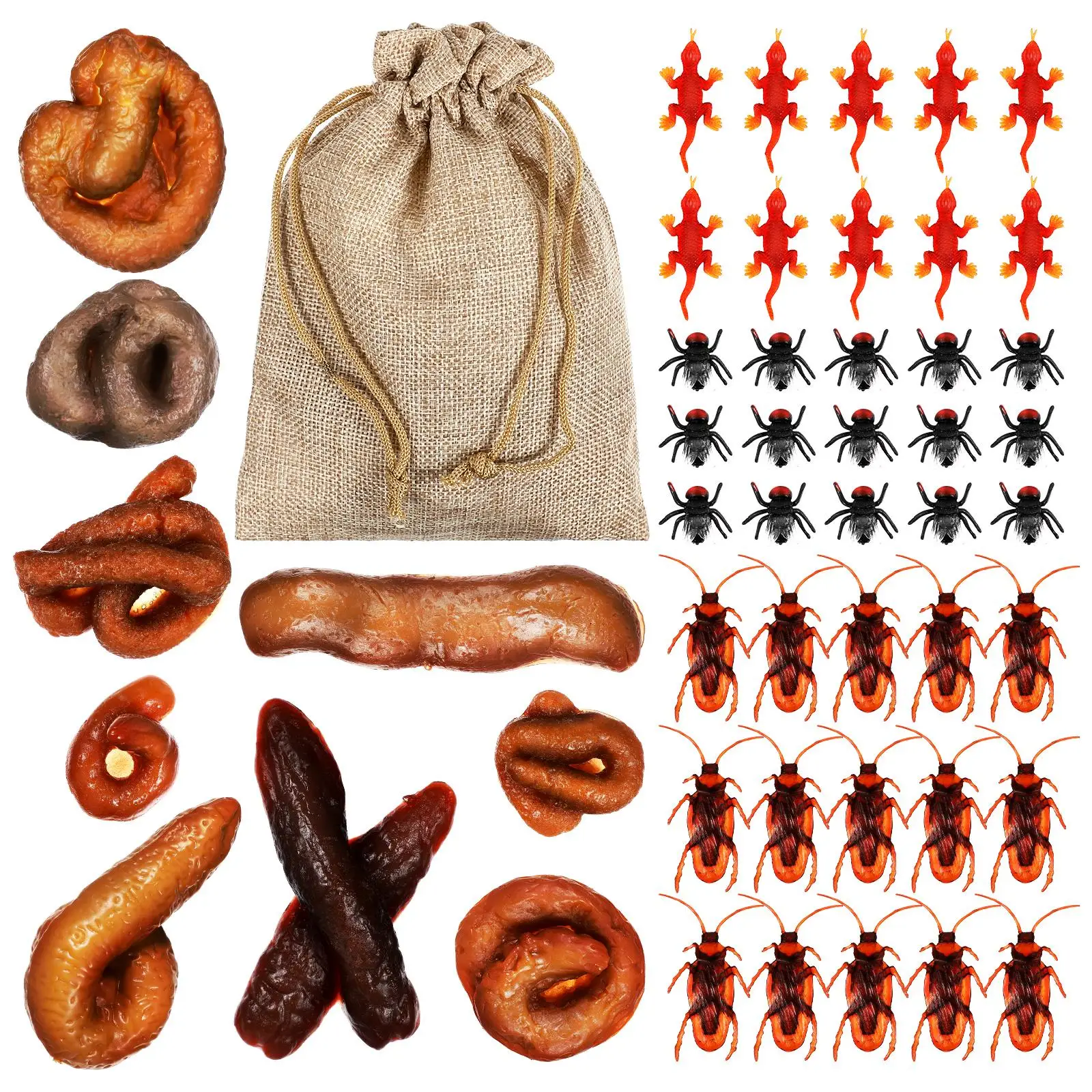 

Plastic Poop Toys Realistic Prank Decor Fake Poops Cockroaches Flies Lizard Halloween Trick Props Simulation Toys Home Decor