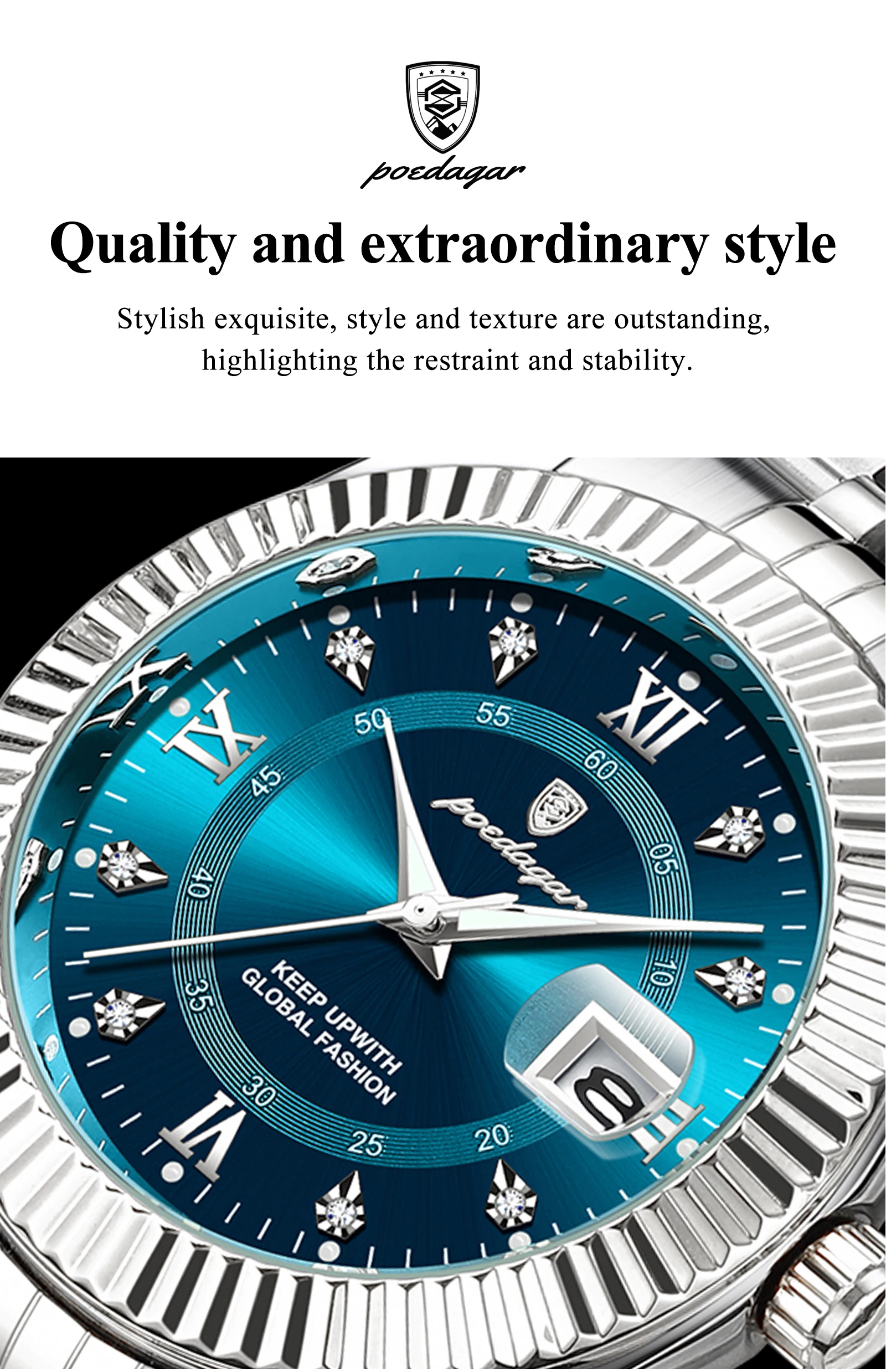 POEDAGAR Original Herren-Armbanduhr Wasserdicht Leuchtend Datum Geschäfts-Männeruhr Edelstahl Quarz Militär-Herrenuhren Reloj – Detail 13