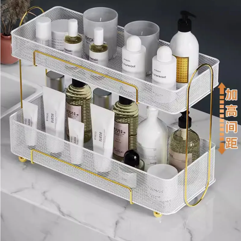 Bathroom Shelves Sink Storage Racks Washroom Double Toiletries Shelves Free Punching Toilet Stand Storage Rack