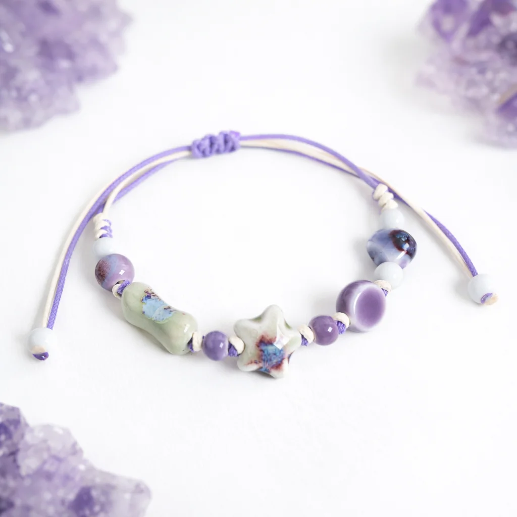 Colorful Star Bone Ceramic Bracelet Handmade Adjustable Wax Cord Porcelain Beaded Bracelet Boho Vintage Jewelry Gift for Women S view 3