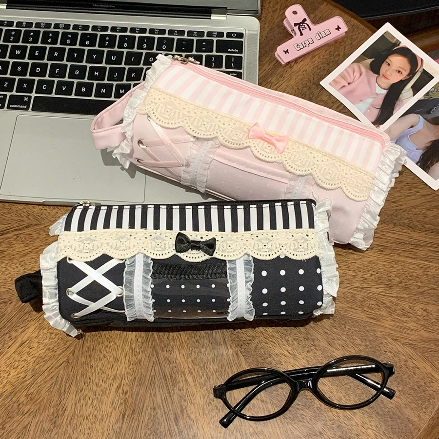 Mädchen-Schreibtisch-Organizer mit Spitze, Stiftetui für Schüler, große Kapazität, Schreibtisch-Aufbewahrung, Stifttasche, süße Mädchen-Make-up-Tasche, Geschenk