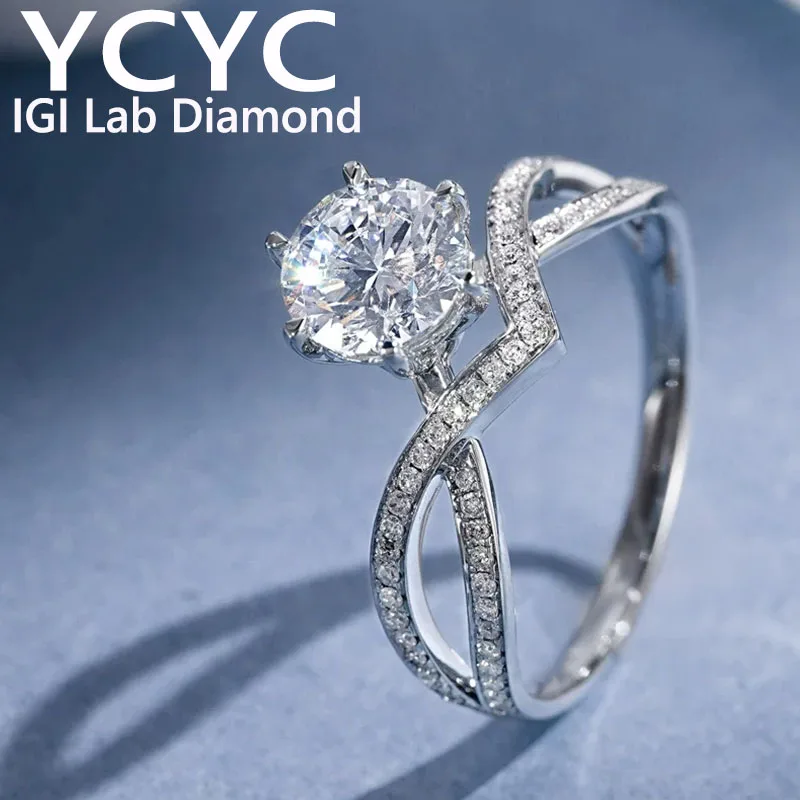 Custom Jewelry White Gold Ring Round Cut Solid IGI Lab Grown Diamond Ring DE VS1 Wedding & Engagement Ring Gift