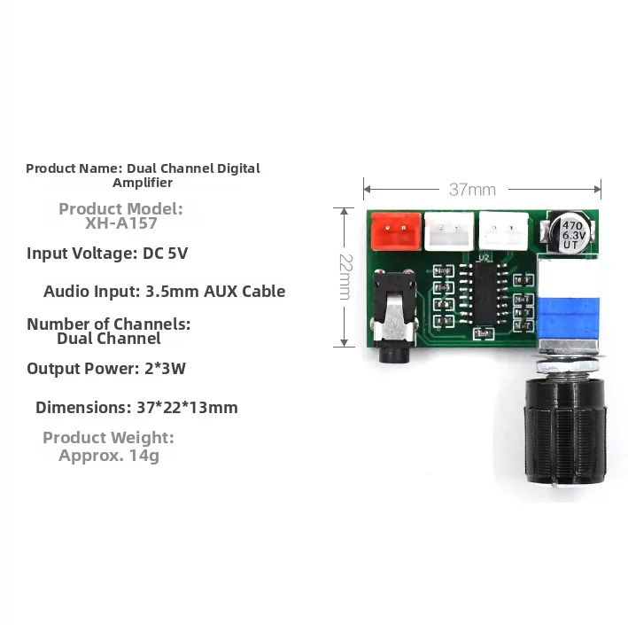 PAM8403 Digital Audio Board With For Volume Knob AUX Input 5V USB Power Dual 3W Sound For DIY Speaker Projects