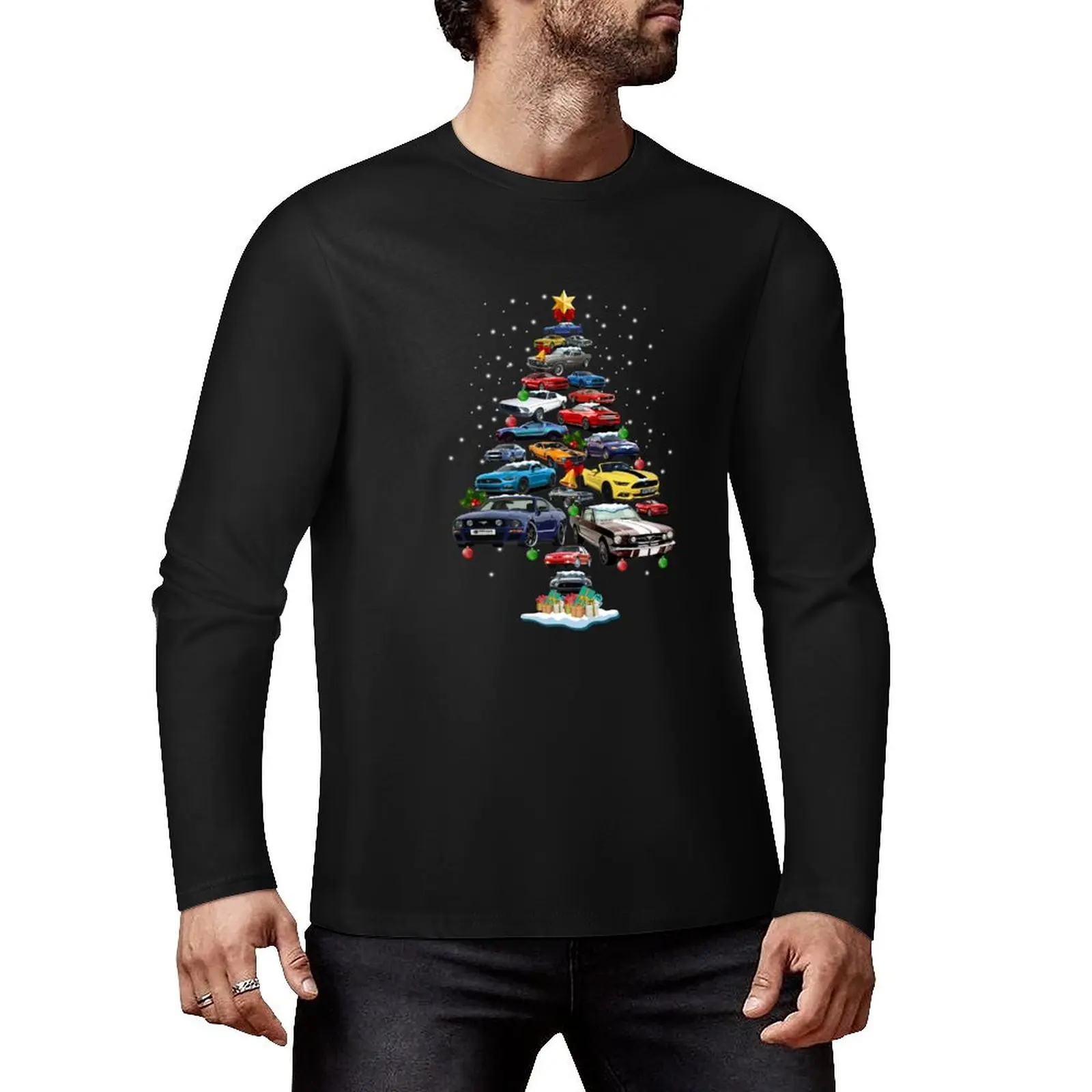 Mustang-Car-Christmas-Tree-Shirt Длинная футболка быстросохнущая футболка футболки-тяжеловесы мужские рубашки для тренировок