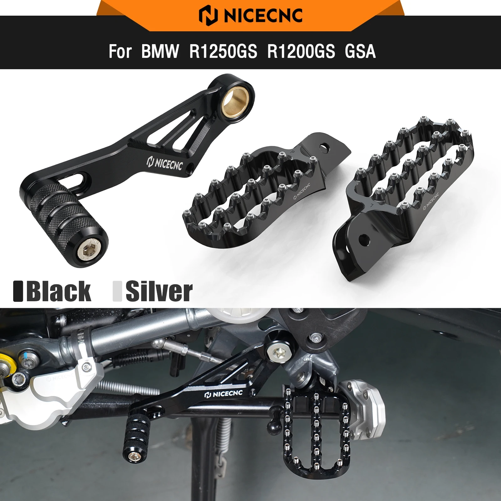 

For BMW R1250GS R1200GS GSA Gear shift lever/Footpegs Footrest R1250GS R1250GS Adventure 2019-2024 R1200GS R1200GS ADV 2013-2018