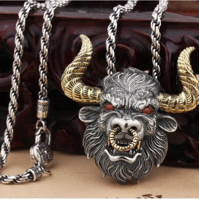 Bull Skull Necklace Pendant Punk Animal Necklace Mens Taurus Zodiac Amulet Jewelry Anniversary Gift