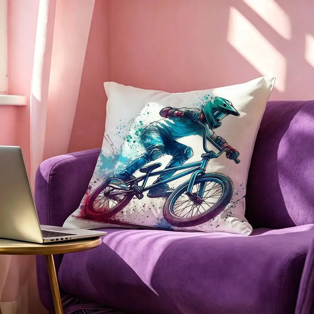 Bicycle Bike Sport Square Double-Sided printed Pillow Case Bedroom Bedside Pillow Sofa Cushion Cover