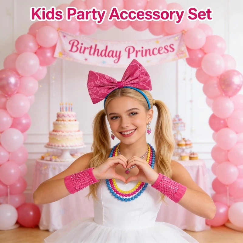 

Ретро-набор для вечеринки 80-х: ожерелье с повязкой на голову с бантом и браслет, коллекция из четырех предметов