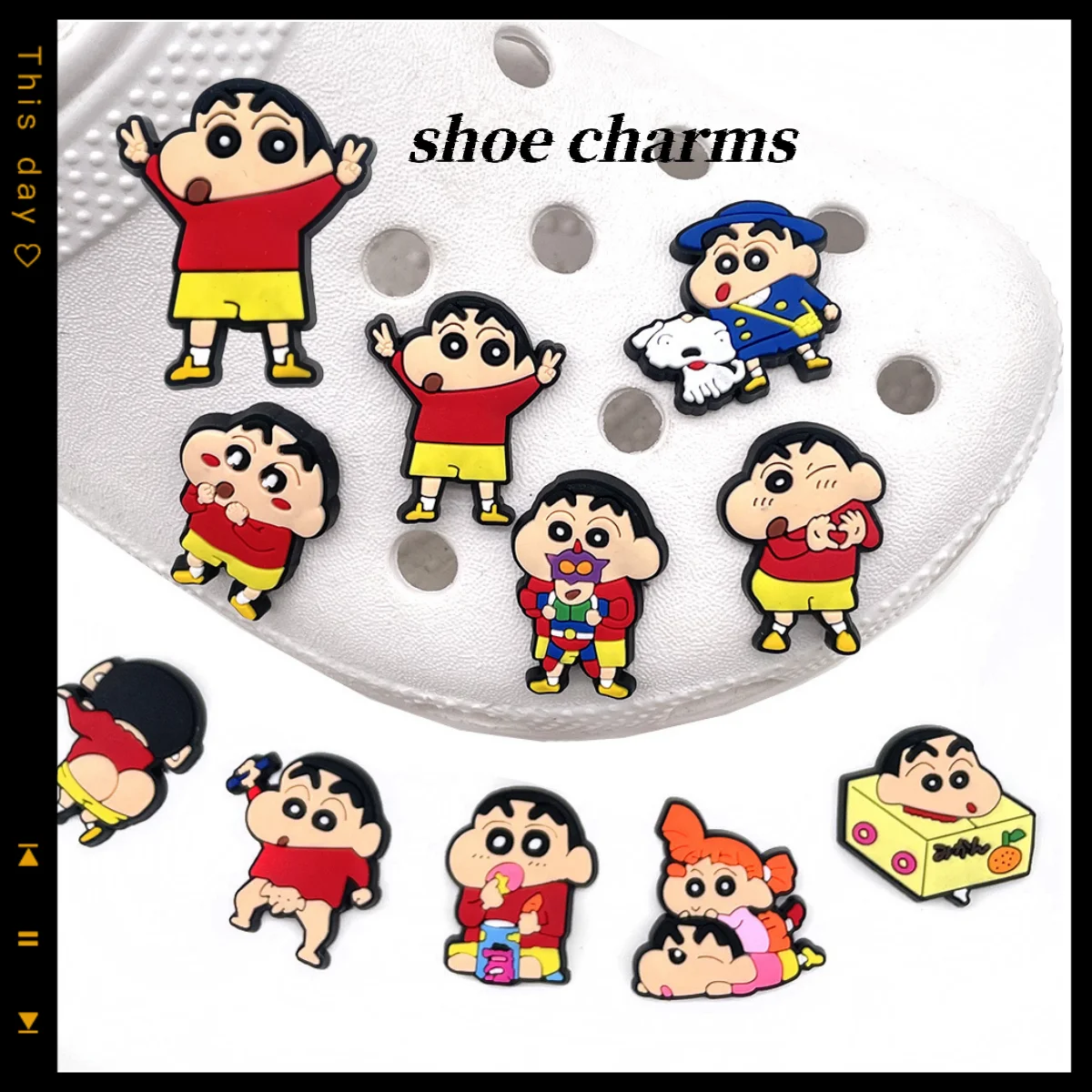 Crayon Shin-chan peripheral shoe charms anime detachable crocs dolls garden shoes decorative charms for crocs wholesale pvc
