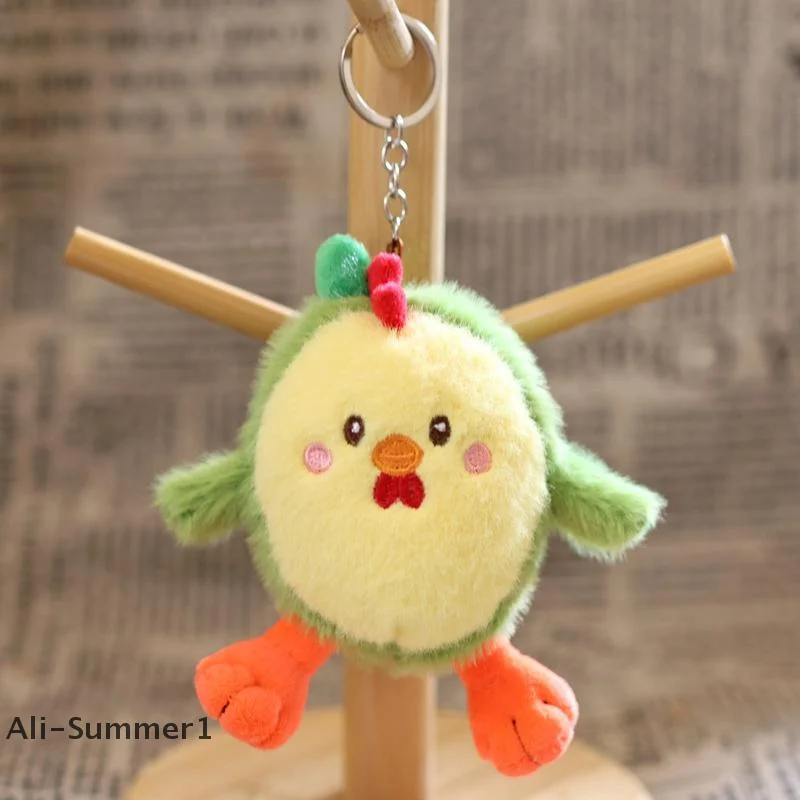 Cartoon Fruit Avocado Chicken Plush Keychain Creative Stuffed Doll Keyring Student Bag Pendant Backpack Hanging Decoration Gifts