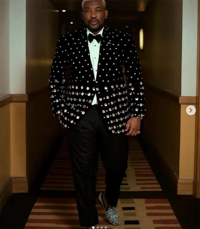 

Black Velvet Men Suit Set 2 Piece Crystals Blazer+Cotton Pants Prom Wedding Tuxedos Coat Autumn Customized Formal Office Jacket