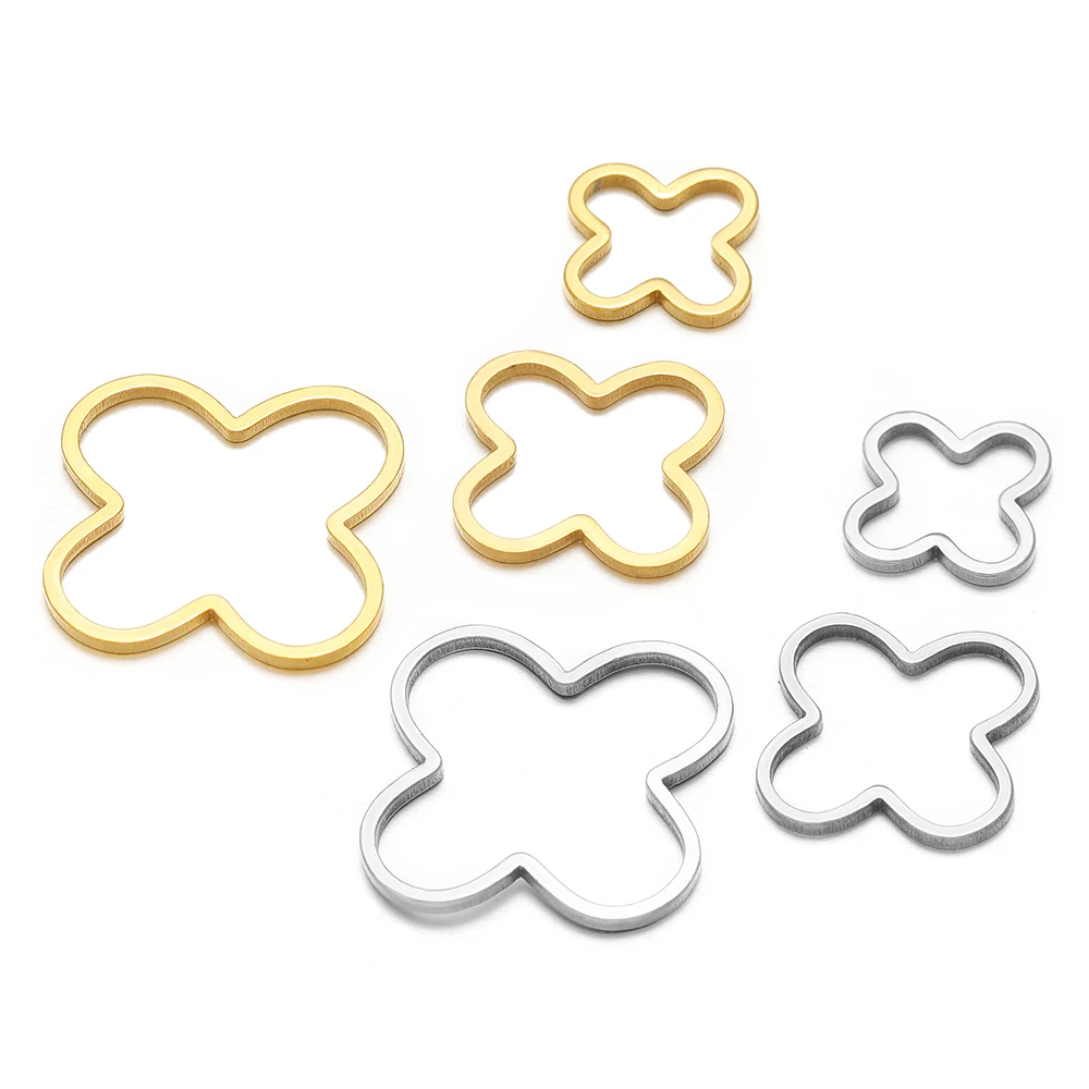 20pcs Stainless Steel Four Leaf Flowers Charms Bracelet Connectors for DIY Jewelry Findings Earrings Making Handmade Accessories