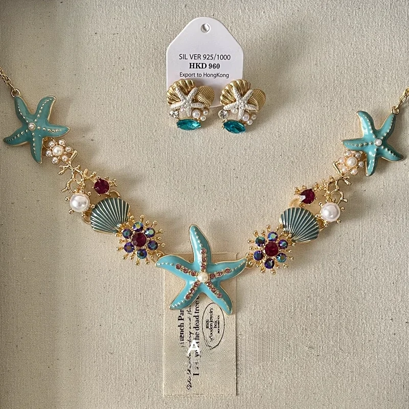 Starfish shell necklace set~ seaside vacation style neck chain take pictures and accessories women's light luxury niche new mode