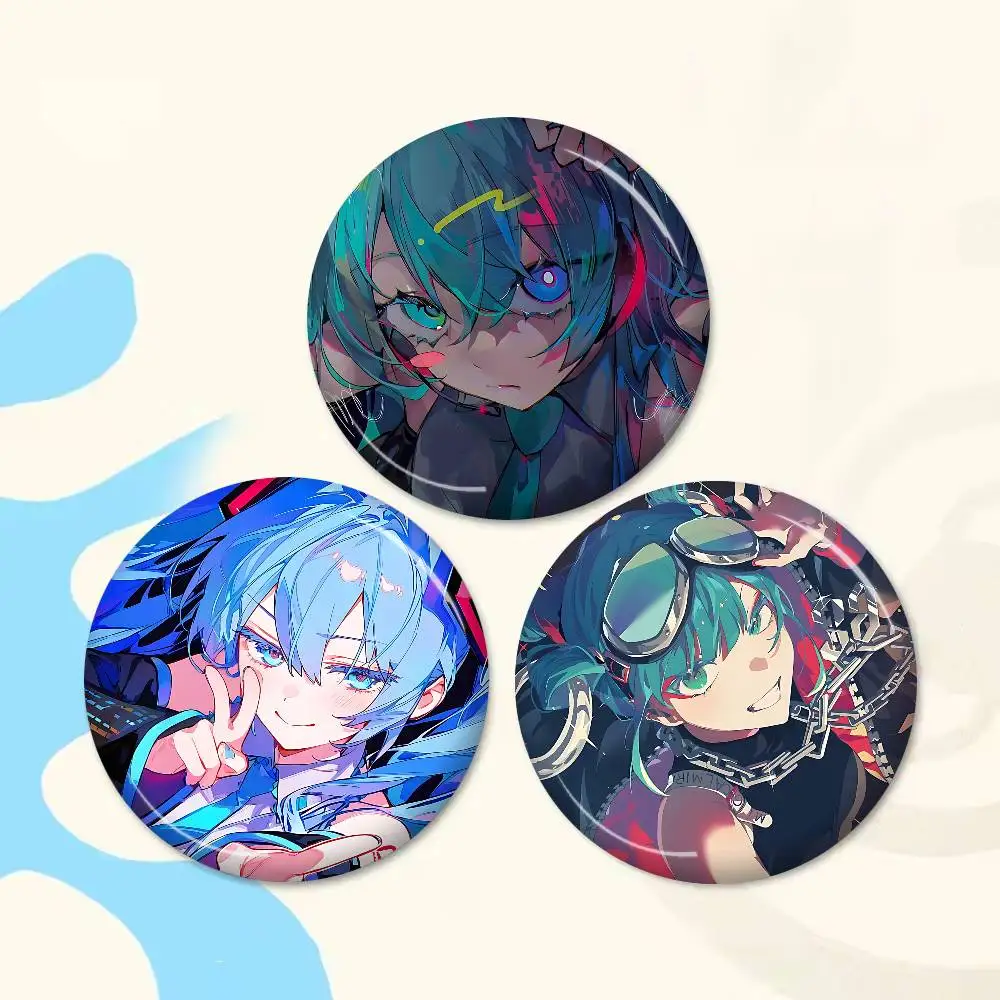 H-Hatsune Girl M-Mikues Photo Brooches Creative Round Badge Gifts Pins 32/44/58mm