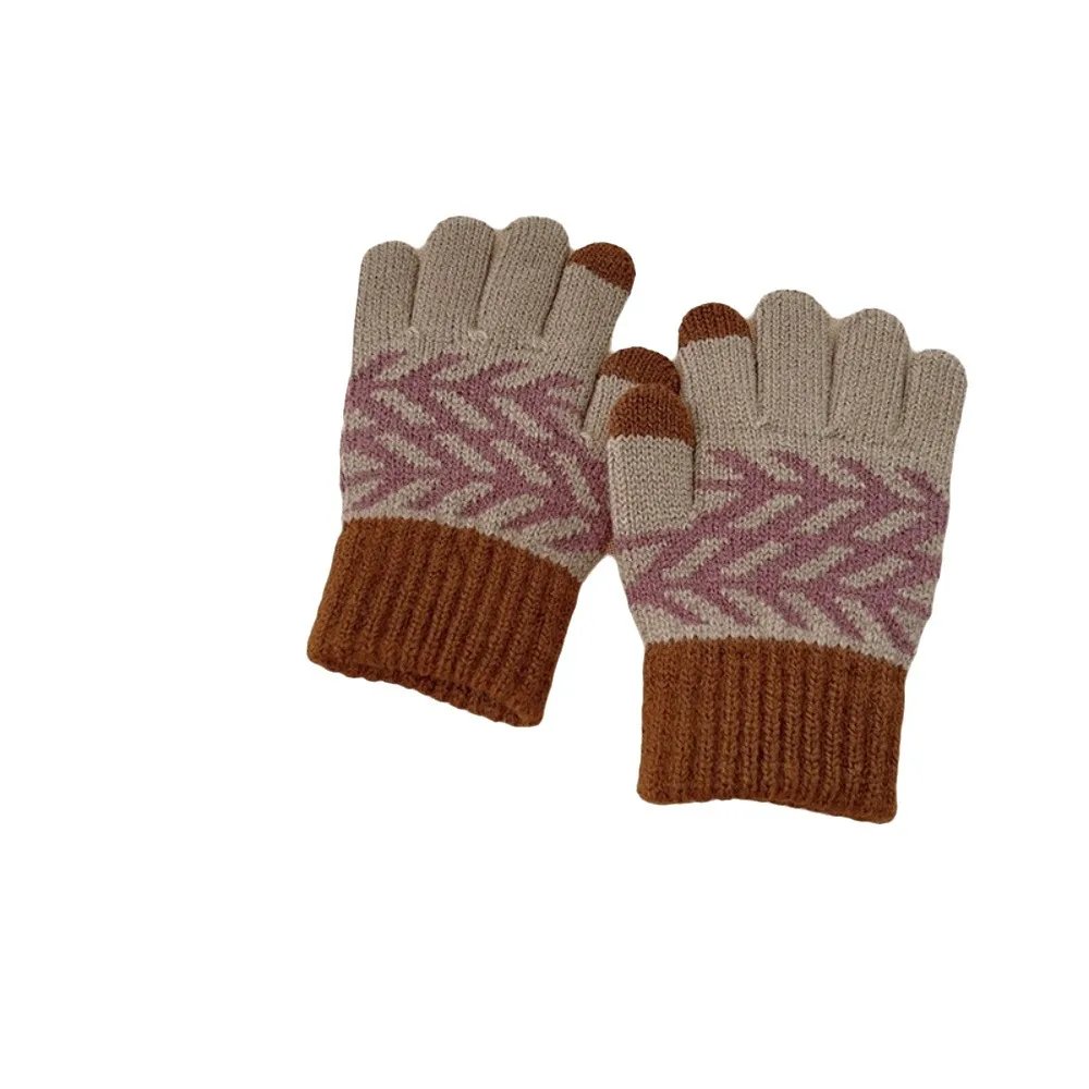 Cute Full Finger Knitted Mittens Five Finger Thicken Winter Gloves Anti-Cold Soft Knitted Gloves Toddler