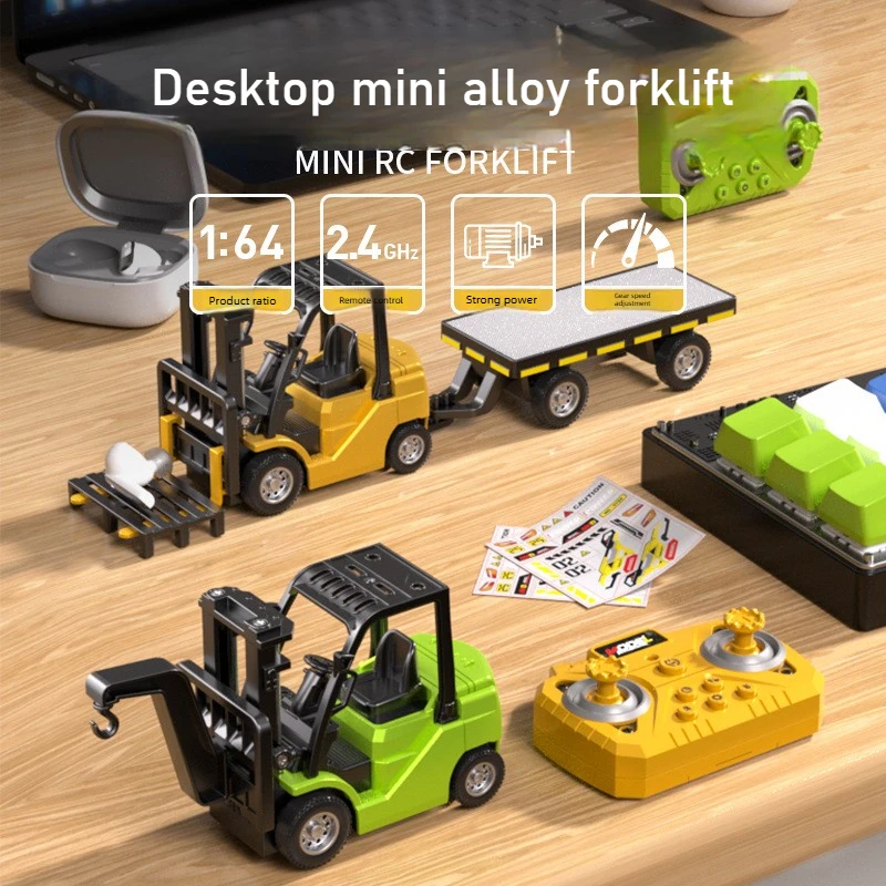 1:64 Bluetooth Desktop Mini Alloy Remote Control Forklift Crane with Trailer Dump Excavator Engineering Model Toy