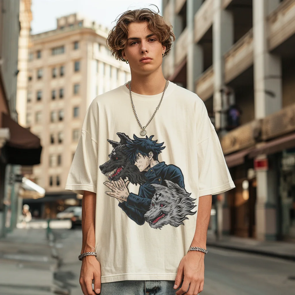 

Anime Jujutsu Kaisen Fushiguro Megumi Oversized Washed shirt, Hip hop Streetwear Vintage Washed Short Tshirt For Men Women Y2K