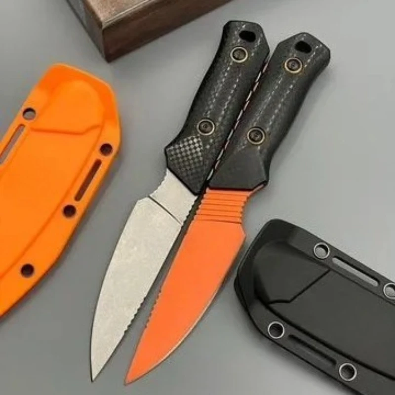 Fixed Knife D2 Steel Stone Wash Blade Black with Boltaron Sheath Survival Straight Knives Outdoor Multifunctional Tool