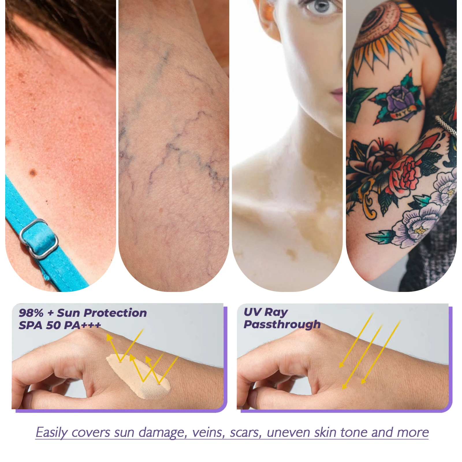 Body Concealer Waterproof Covering Tattoo Scar Birthmark Invisible Lightweight Concealer Brightens and Refines Hidden Pores