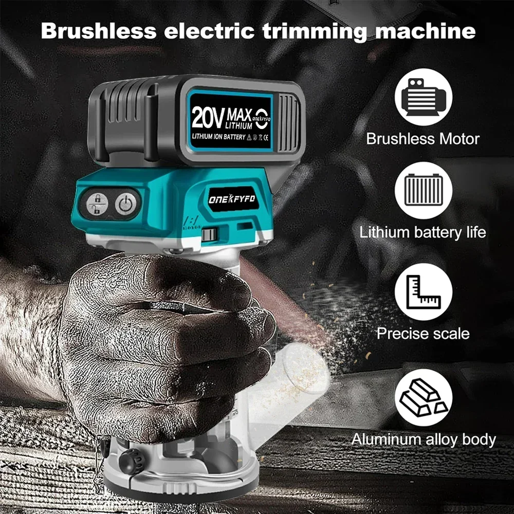 Brushless Electric Wood Router Cordless Trimmer Woodworking Milling Engraving Slotting Trimming Machine Carving Router Tools