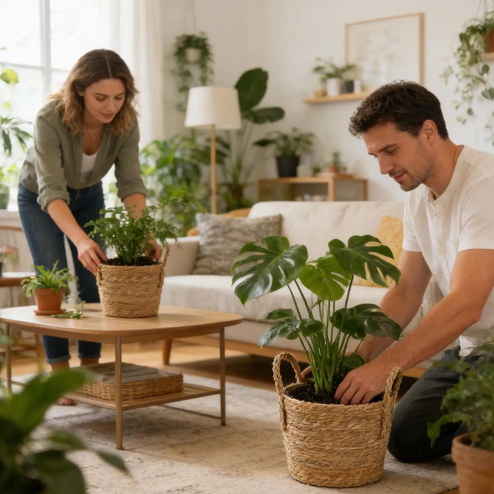 Woven Straw Basket Large Flower Pot Seaweed Storage for Potted Plants Indoor Floor Standing Decor Home Garden