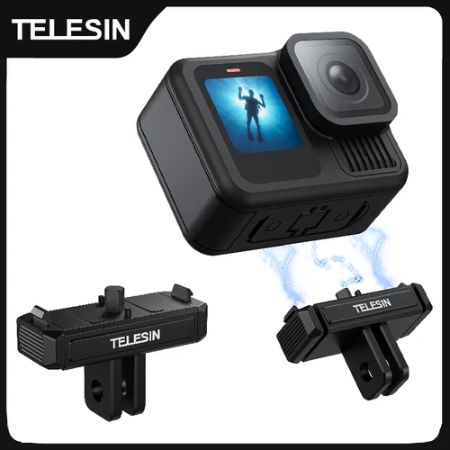 TELESIN-Adaptador magnético de dos garras de aleación de aluminio, liberación rápida, accesorios de Cámara de Acción para Gopro Hero 13, adaptador de doble bloqueo