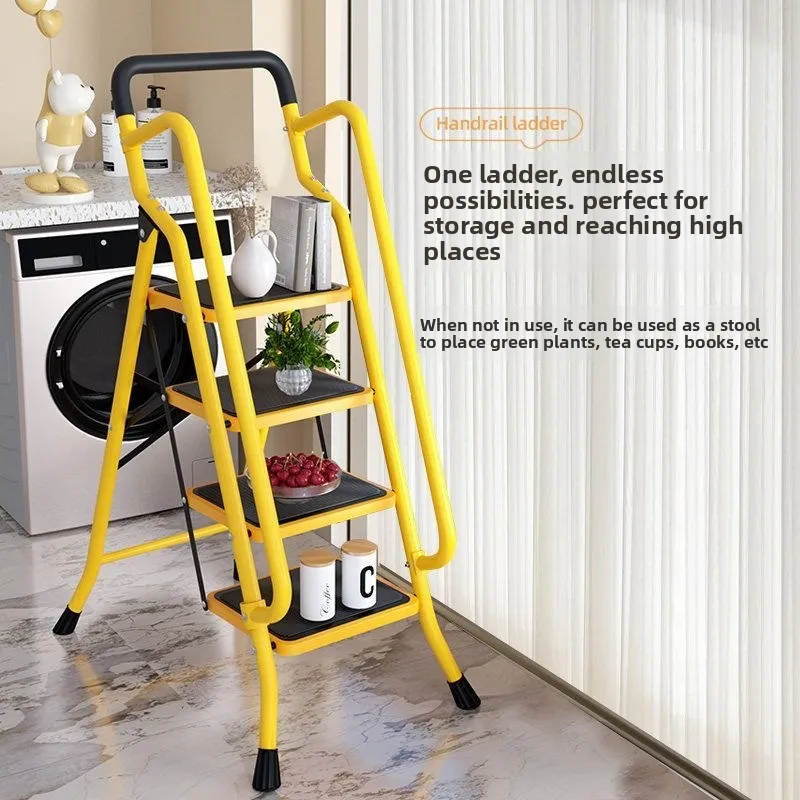 Multi functional portable ladder for home use sturdy foldable ladder with handrail anti slip pedal indoor ladder storage ladder
