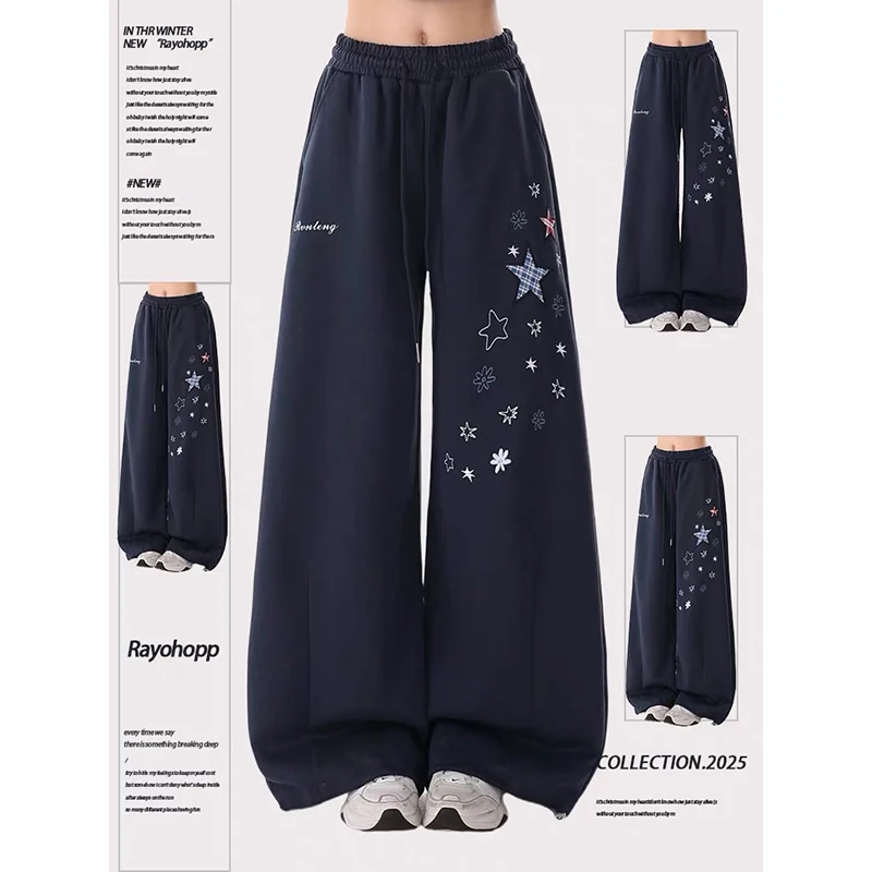 

ZHIZOU Women Oversize Star Pants Harajuku Baggy Sweatpants 2000s Y2k Vintage Streetwear Japanese 2000s Trousers Autumn Clothes