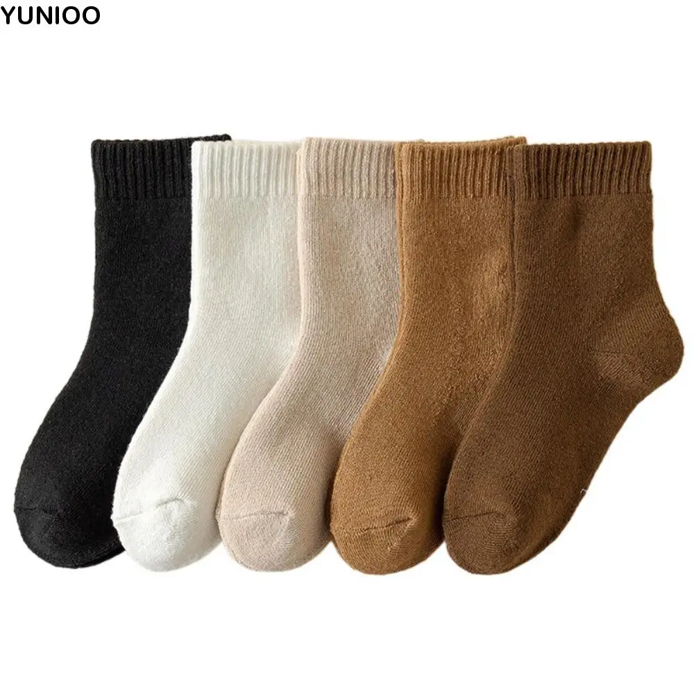

5Pairs Solid Color Short Tube Kids Thicken Socks Warm Cute Girls Floor Plush Socks Sleeping Hosiery Children's Winter Socks Kids