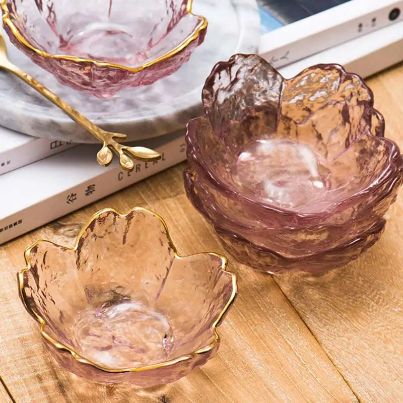 Cherry Glass Dish Inlaid Gold Household Tableware Seasoning Dish Nordic Style Gold Inlay Glass Sauce Bowl Small Gravy Boats