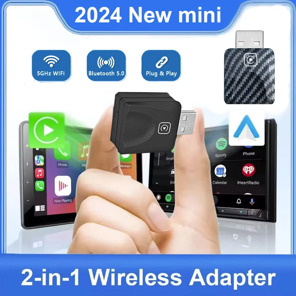 2024 New Mini Wireless Carplay Adapter Android Auto Wireless Smart AI Box Carplay Dongle Bluetooth Wifi Auto Connect 2 Colors