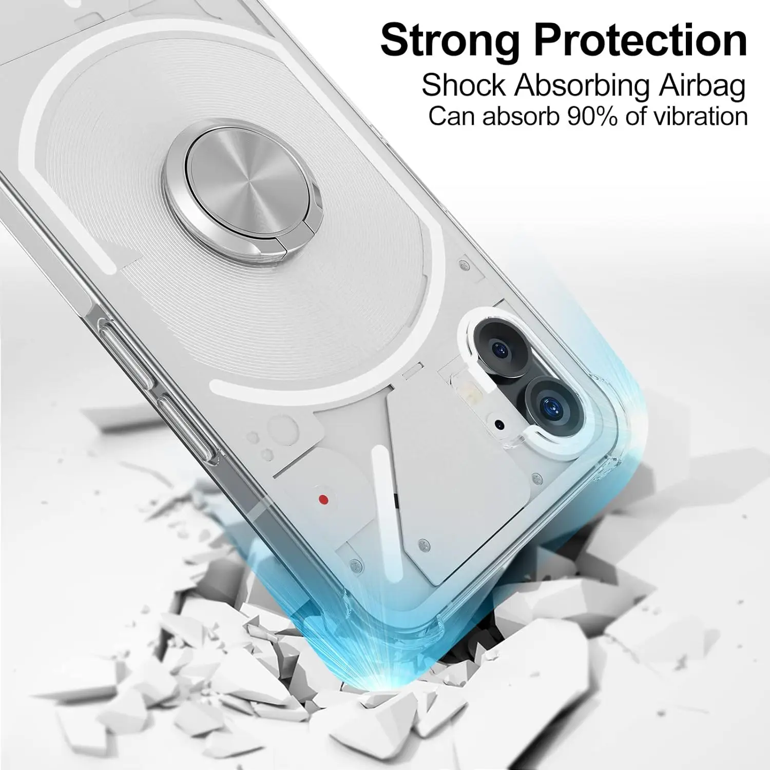 Ring Holder Reinforced Corners Case with 2pcs Tempered Glass Clear Phone Shockproof Cover for Nothing Phone 1 2