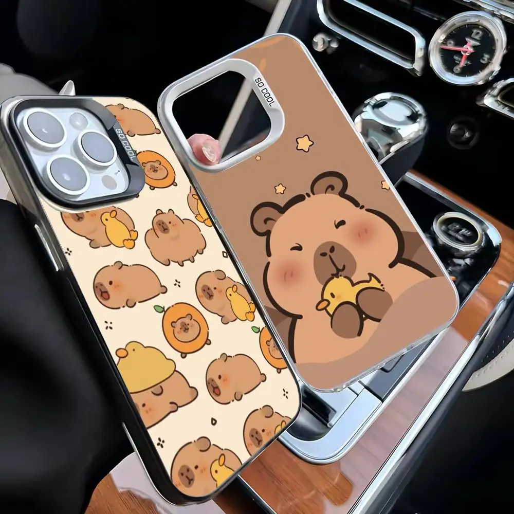 

Cute Cartoon Capybara Phone Case For iPhone 16,15,14,13,12,11,Mini,Pro,MAX Black Matte Shockproof Cover