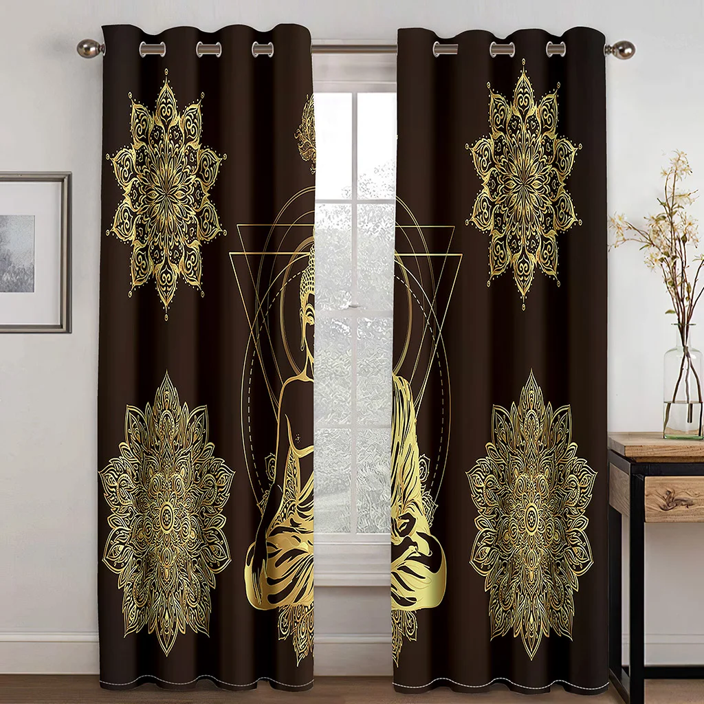 Ancient Egyptian Pharaohs Retro Baroque Grommet Top 2 Pieces Thin Shading Drapes Window Curtain For Living Room Bedroom Decor