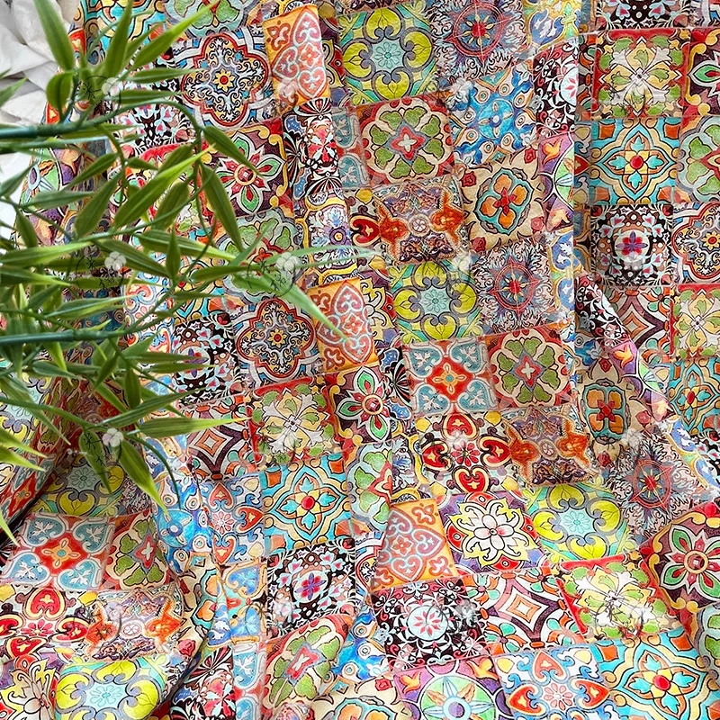

100x150cm Vintage Printed Floral Nylon silk Cotton Sewing Poplin Fabric for Hand Tailoring and DIY Fashion Material Cloth New