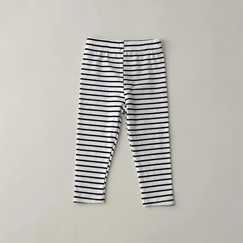 Girls\' pants 2024 new baby solid color striped leggings children\'s elastic tight pants versatile Korean casual pants