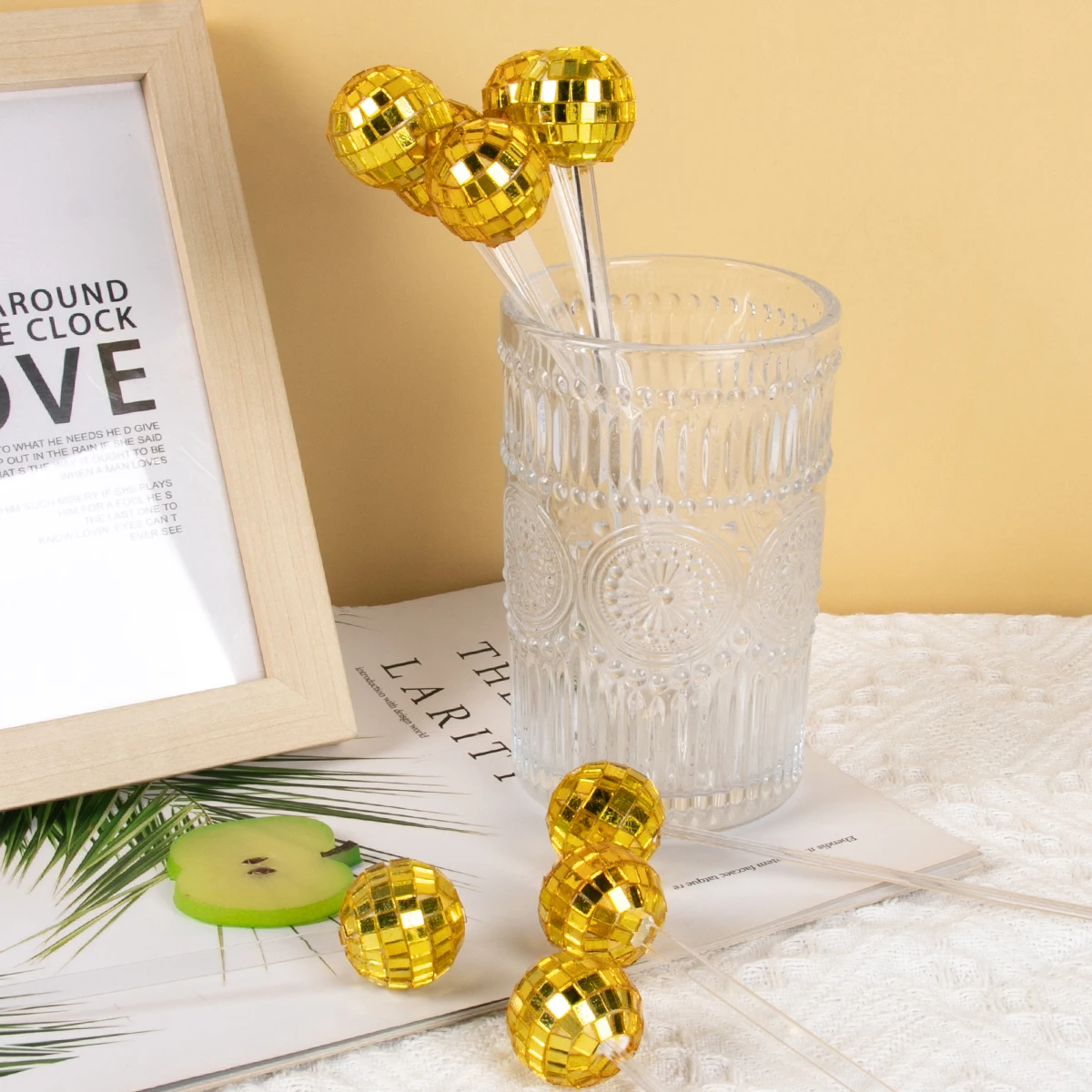 5/20Pcs Disco Balls Cocktail Stirrers Gold Silver Mirror Disco Ball Stick Coffee Beverage Stirrers for 70s 80s Theme Party Decor
