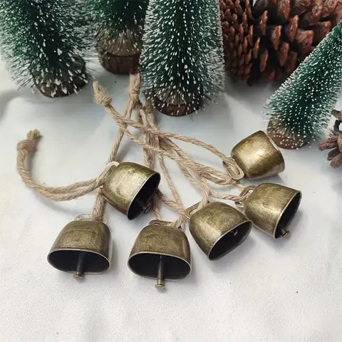 6Pcs Vintage Bell Pendant Rustic Metal Hanging Decorative Bell with Jute Rope Vintage Wind Chimes Wall Hanging Home Decor