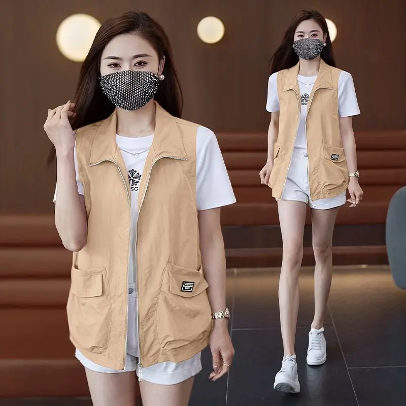 플러스 사이즈 여름 오픈 가디건 여성용 루즈핏 베스트 아우터웨어 (통통한 여성, 엄마들을 위한 옷) 300파운드까지 (칼라 지퍼)