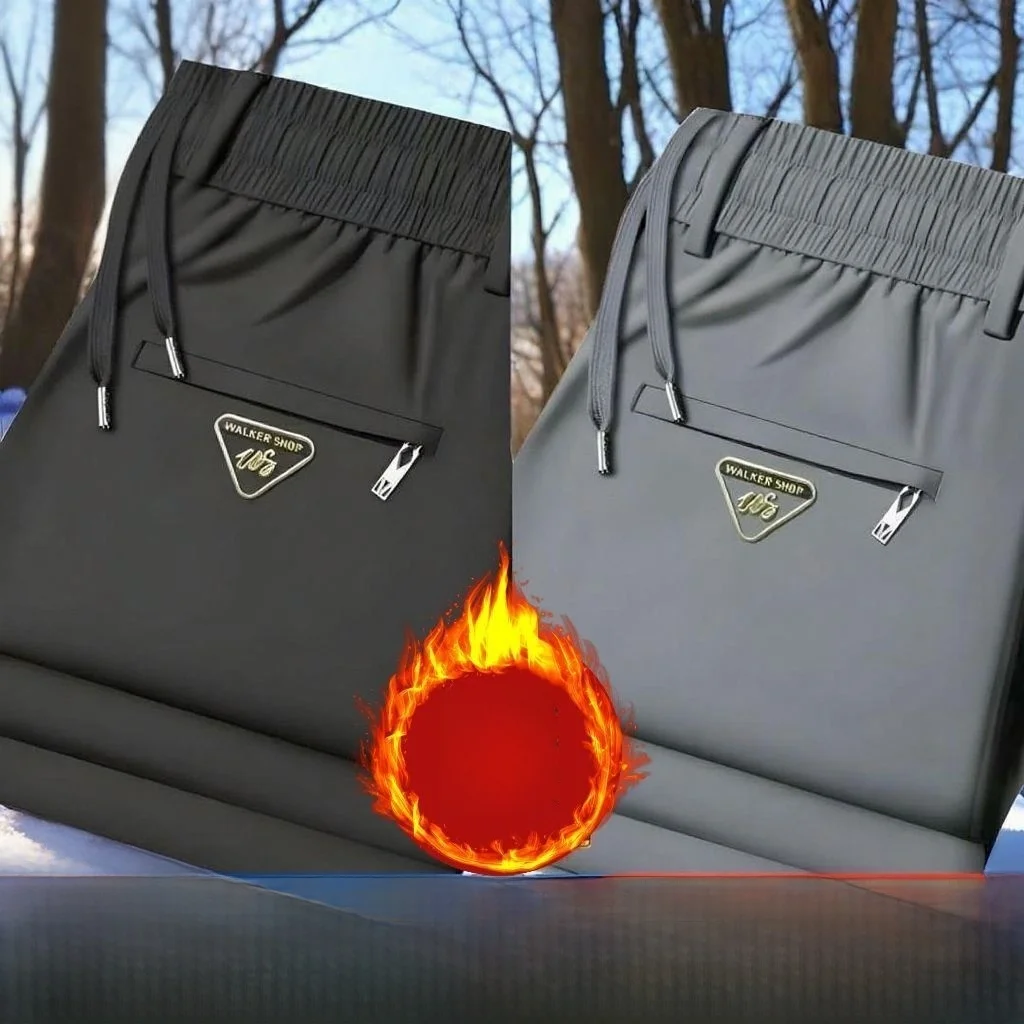 

Men's Autumn Winter Fce Lined Loose Fit Elastic Waist Straight Leg Pants Faionable Busin Casual Trousers