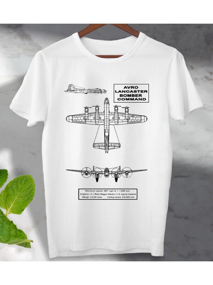 Avro Lancaster Bomber Command Plane Graphic-100% cotton summer casual short sleeve O-neck printed men's T-shirt.