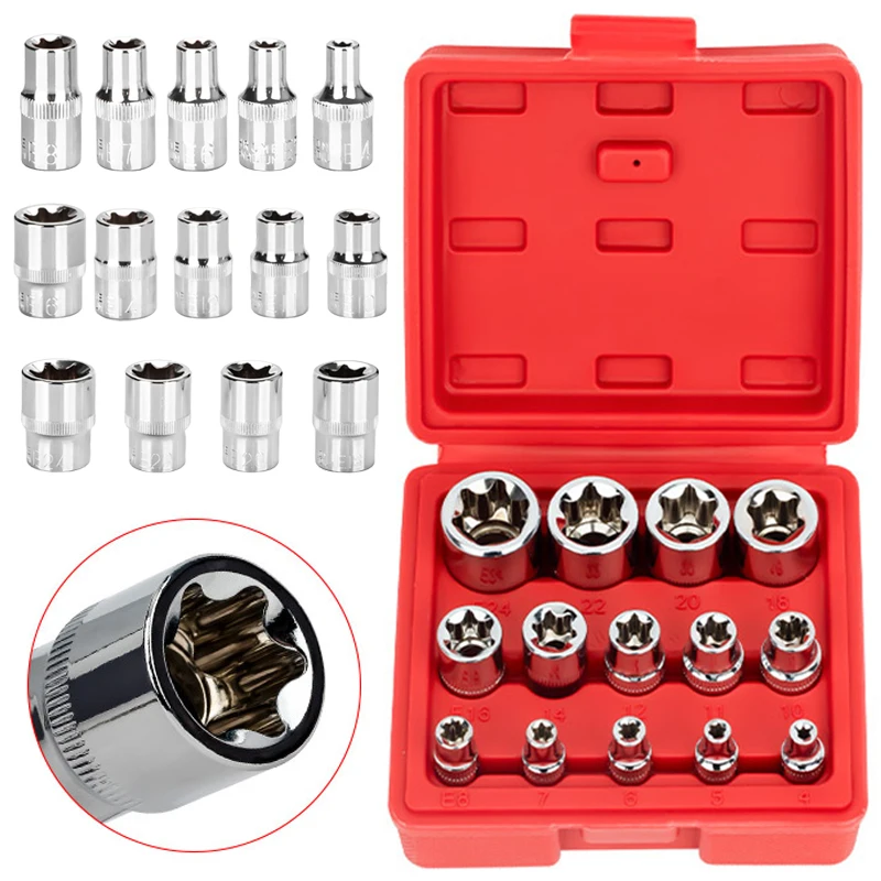 

14pcs/box E Torx Socket Set E4-E24 Hex Sockets Kits Multi-functional Hand Tool Kit Automotive Maintenance Tools
