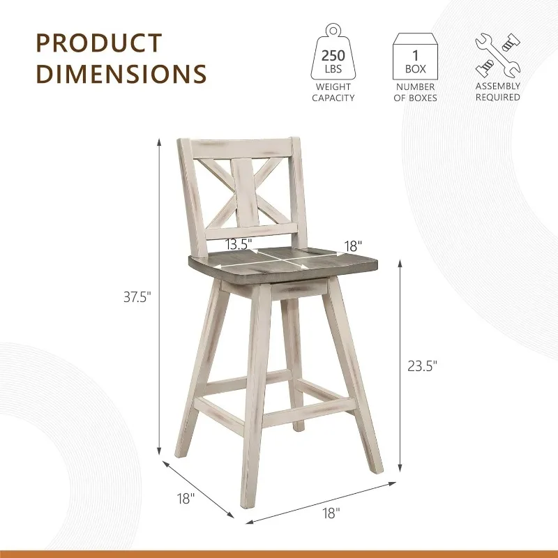 Banco de bar giratório com altura de balcão (conjunto de 2), 2 bancos de bar para ilha de cozinha, mesa de trabalho ou assentos extras casuais