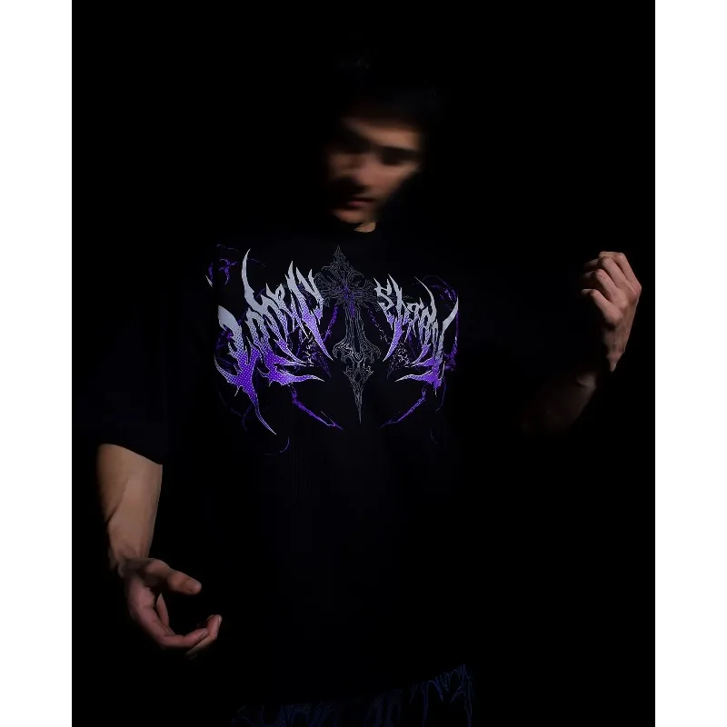 وحيدا الظل القوطية الشارع الشهير تي شيرت الرجال النساء المتضخم القطن المحملة الهيكل العظمي الفن الجرونج حافة داكنة الأزياء المحملة