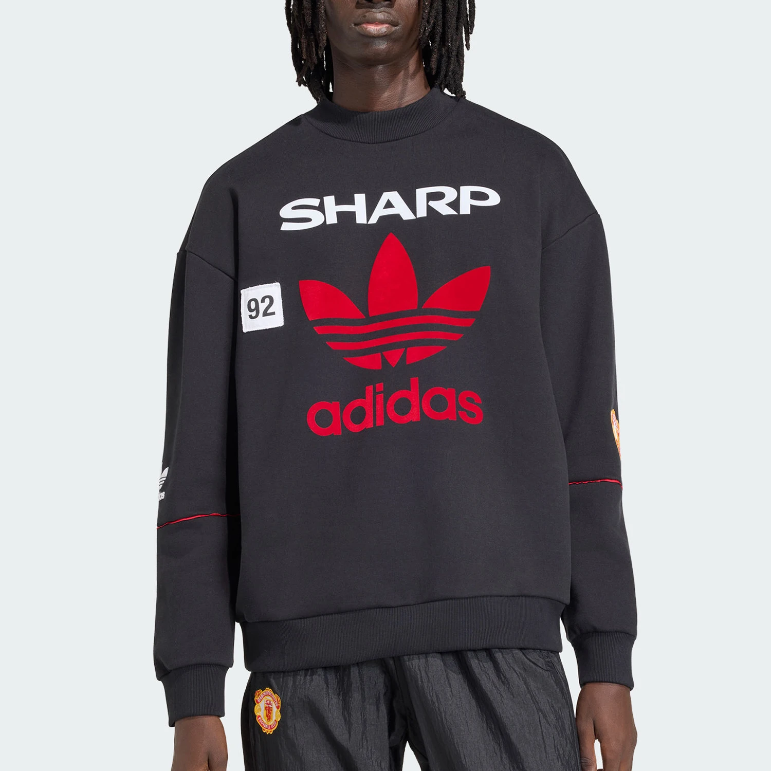 Adidas genuine Manchester United SWEAT90 new men's black and red soft hoodie KC6383