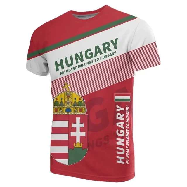 2024 New Hungarian Flag Printed High Quality Short sleeved Top T-shirt for Men's Round Neck Street Casual Short Sleeves