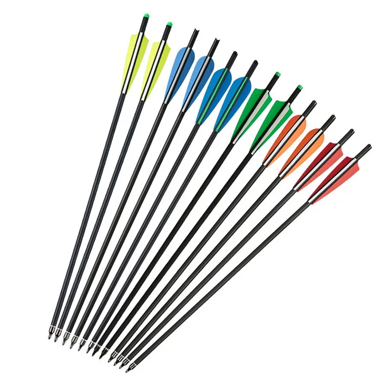 Archery Carbon Arrows 7.5 15 16 17 18 20 22inch Crossbow Bolts Arrows ​Half Moon Nock Removable Points Outdoor Hunting Shooting