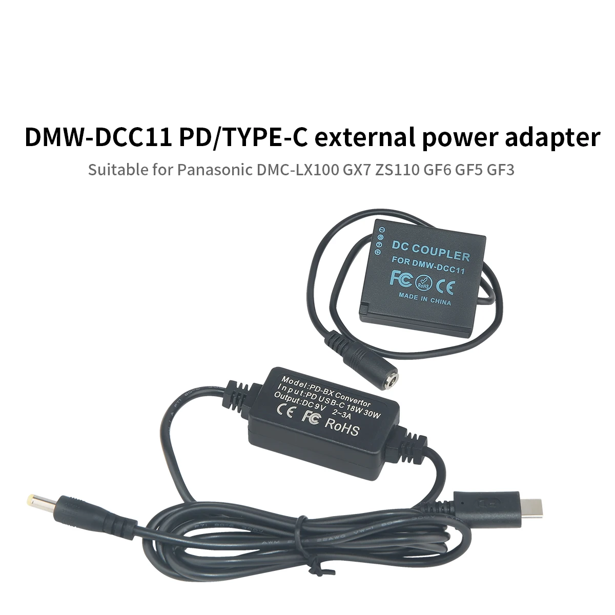 DMW-DCC11 Łącznik DC DMW-BLG10 Akumulator atrapa z kablem adaptera PD do Panasonic DMC-GF6 GF5 GF3 GX7 GX9 ZS100 LX100 GX80 GX85