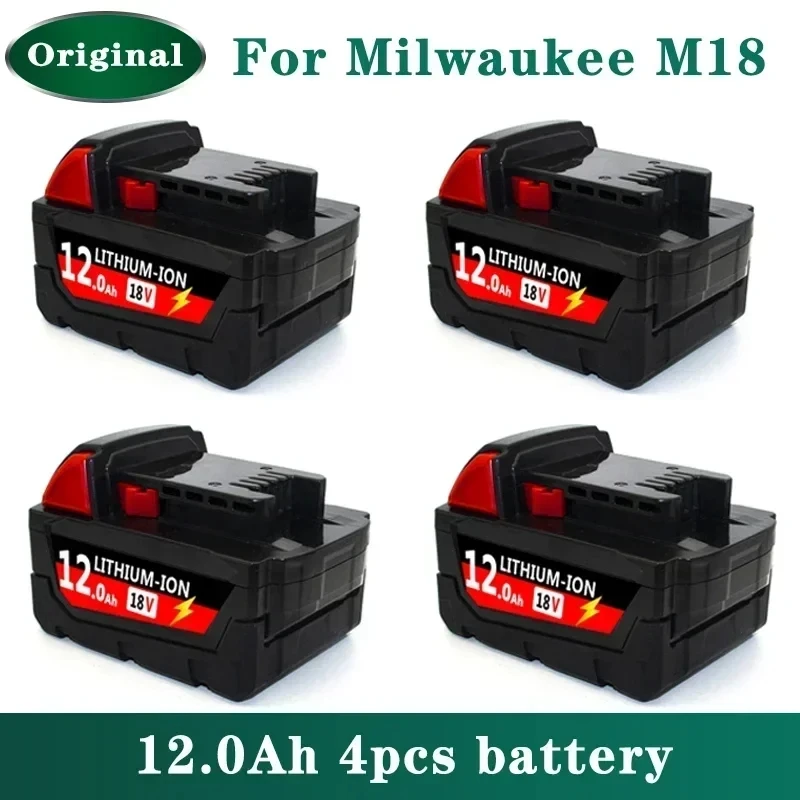Batterie Lithium-Ion de remplacement 18V 12.0Ah pour Batteries d'outils électriques Milwaukee M18 48-11-1815 48-11-1850 48-11-1860 Z50 + charge